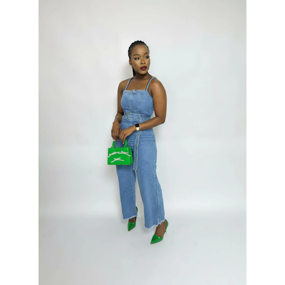 Cropped Sleeveless Denim Jumpsuit - Image 8