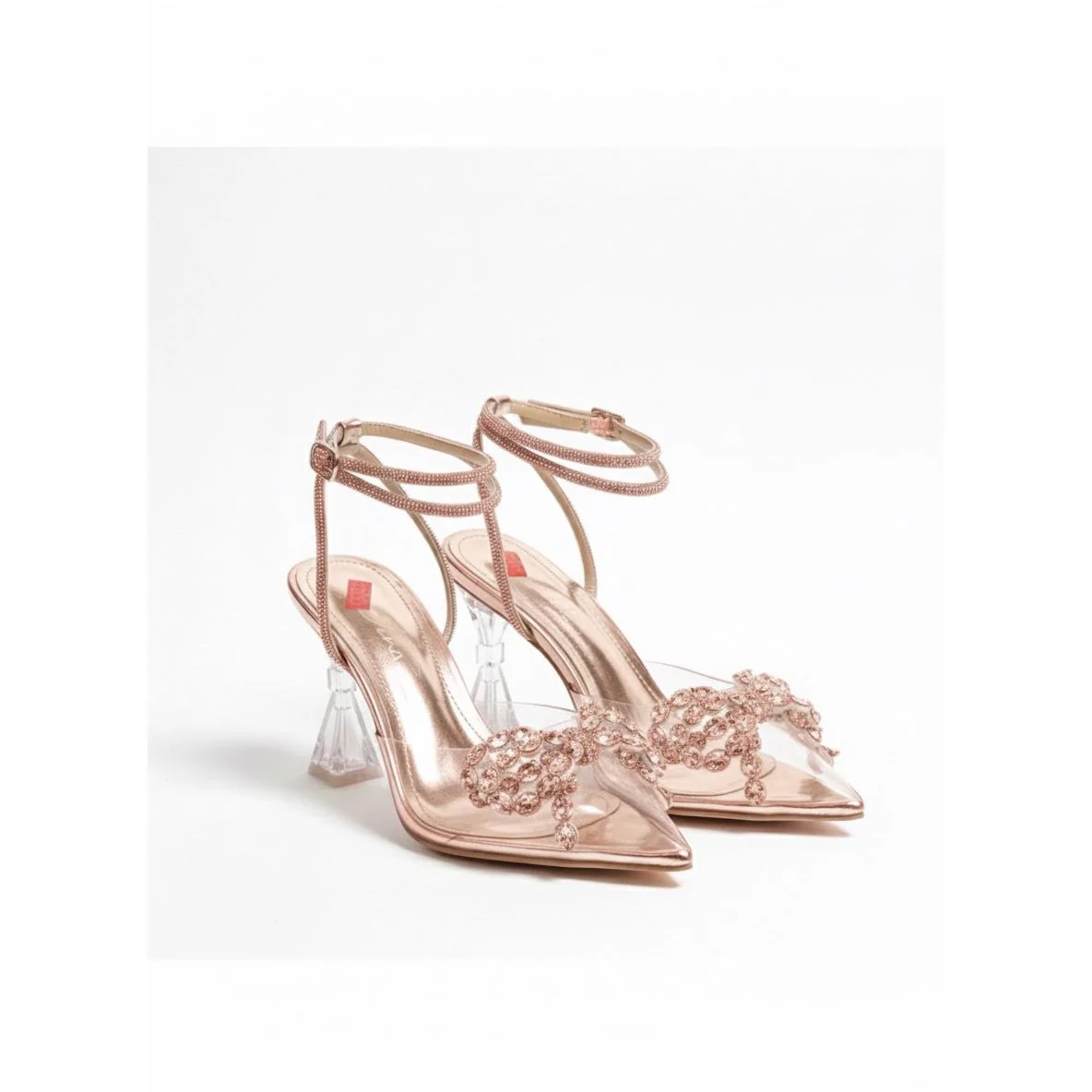Rhinestone Decor Point Toe Sculptural Heeled Pumps - Image 2