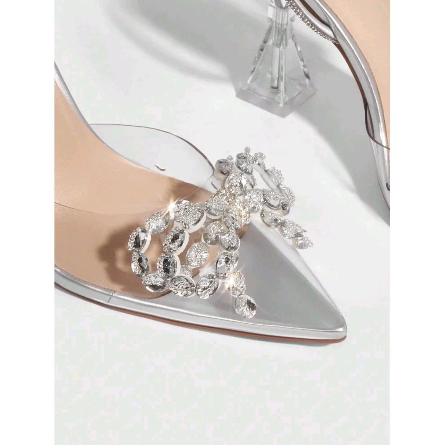Rhinestone Decor Point Toe Sculptural Heeled Pumps - Image 4