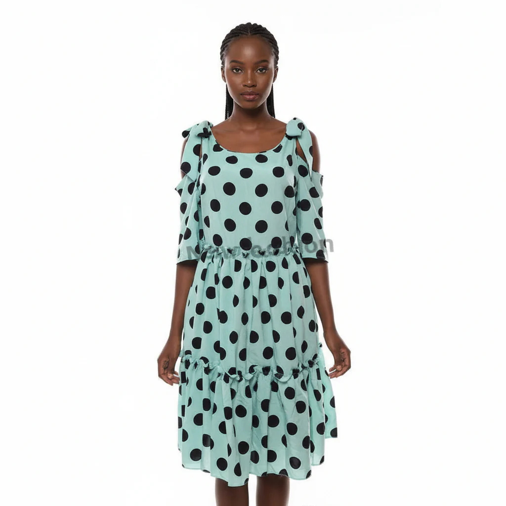 Cut off The Shoulder Polka Dots Dress - Image 3