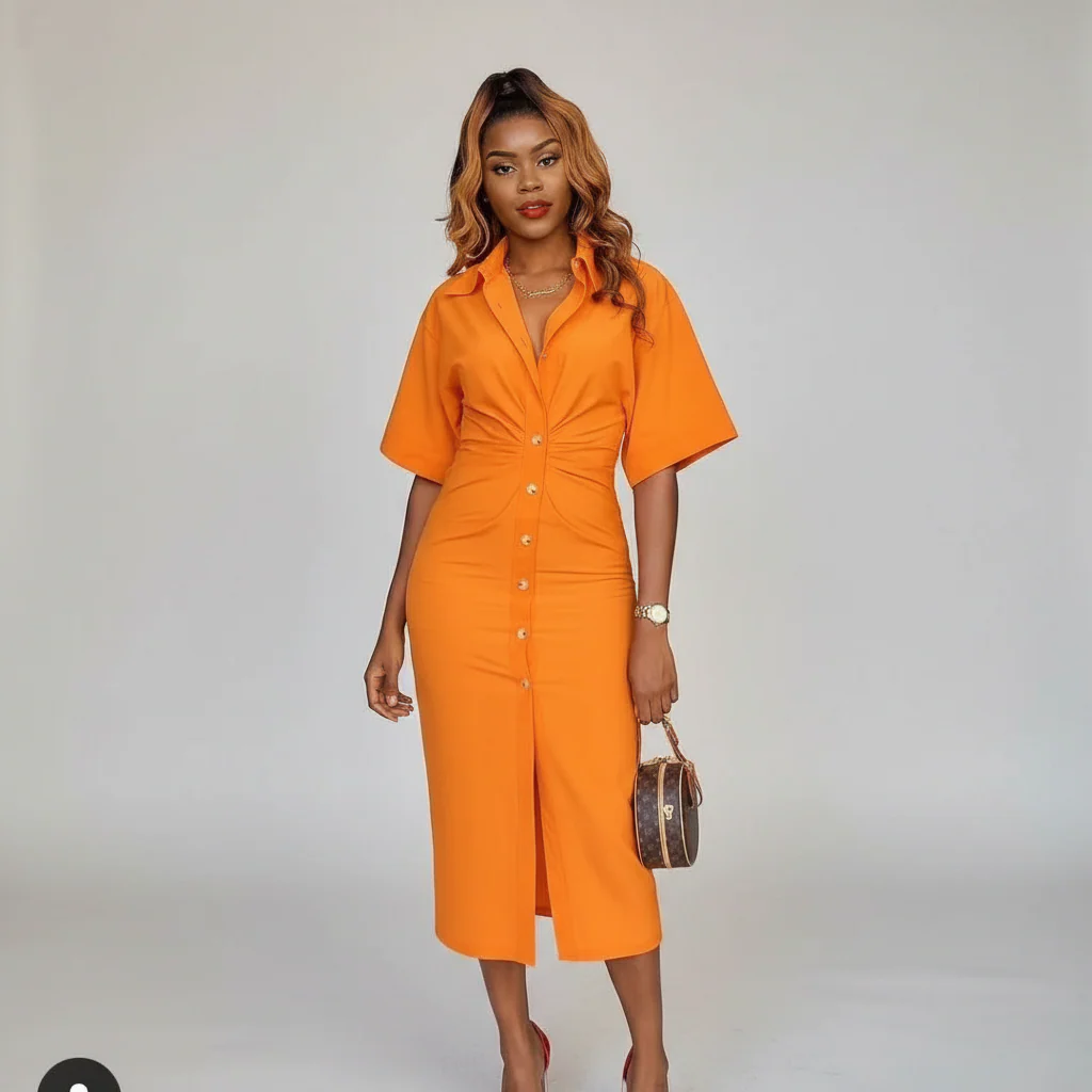 Cut Out Back Elegant Button Detailed Dress - Image 14