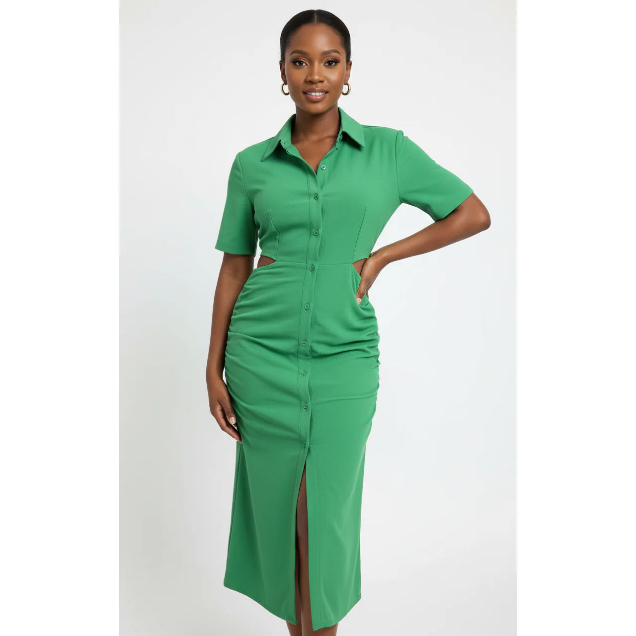 Cut Out Back Elegant Button Detailed Dress - Image 17