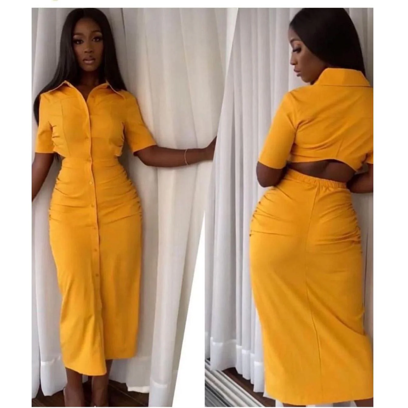 Cut Out Back Elegant Button Detailed Dress - Image 9