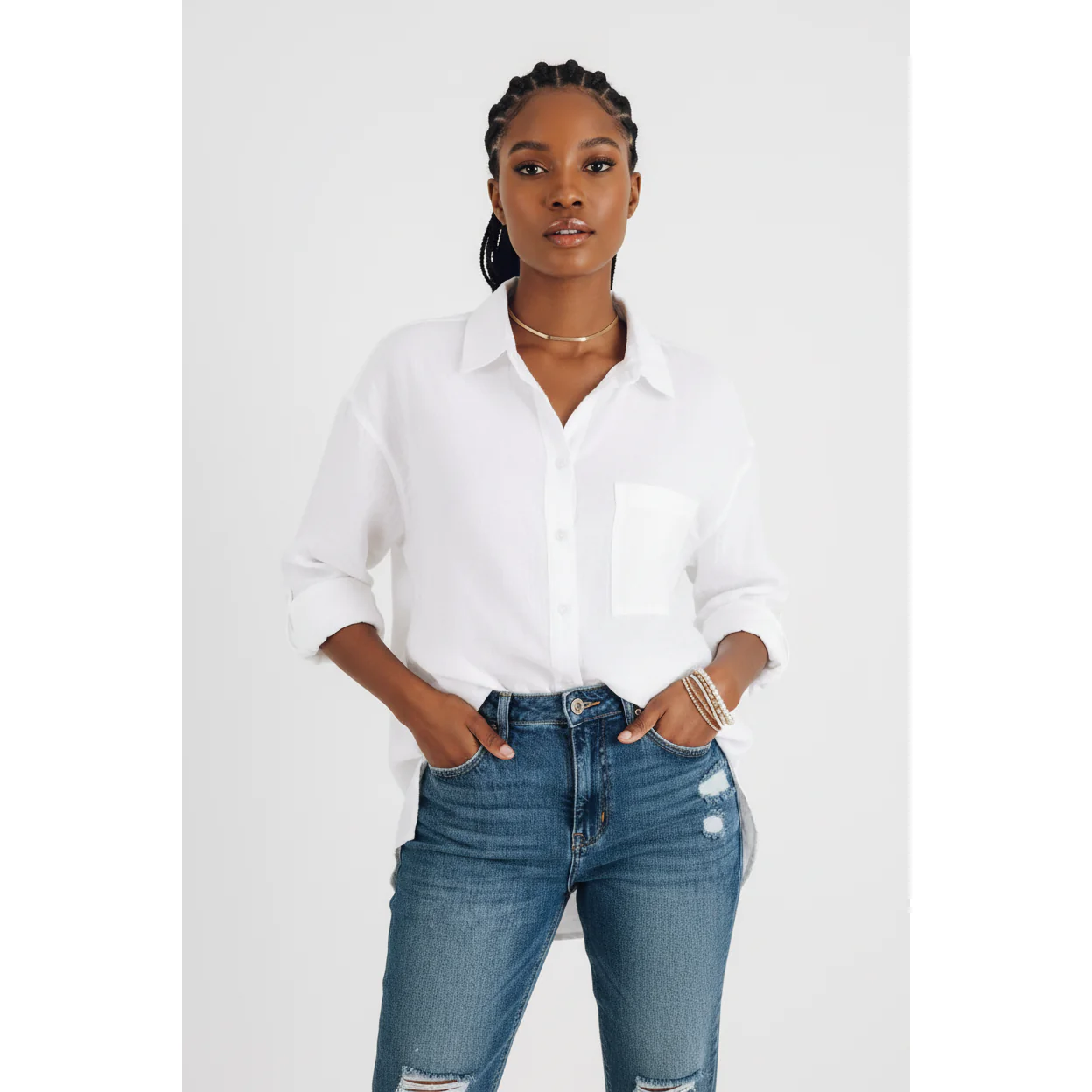 Casual Long Sleeve One Pocket Shirt - Image 3