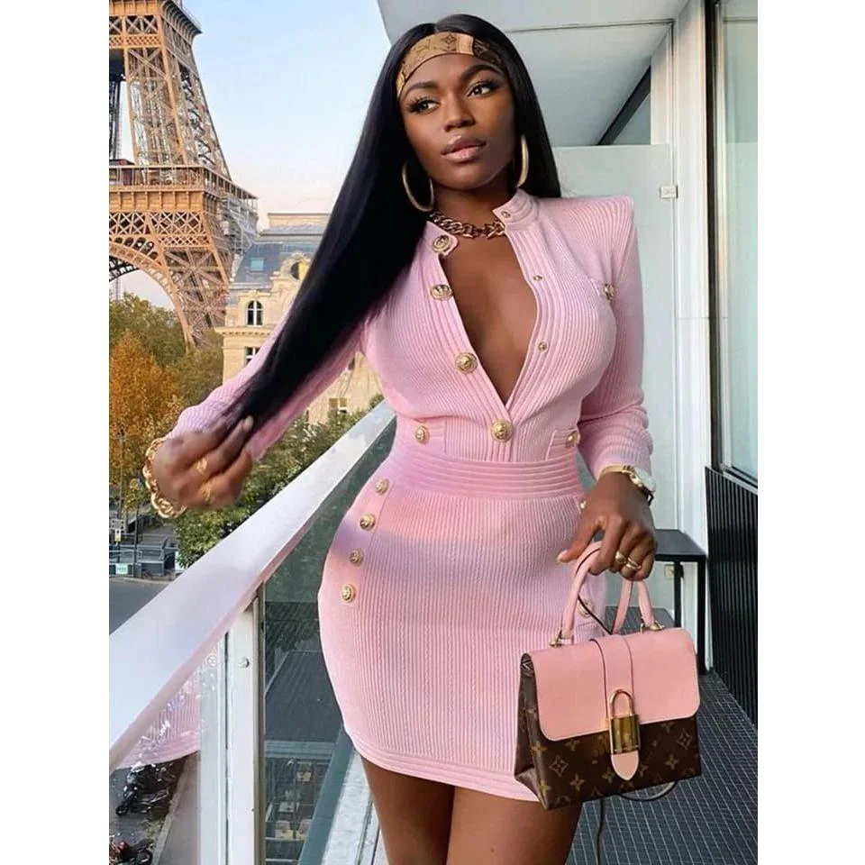Button Bodycon Mini Dress - Image 4
