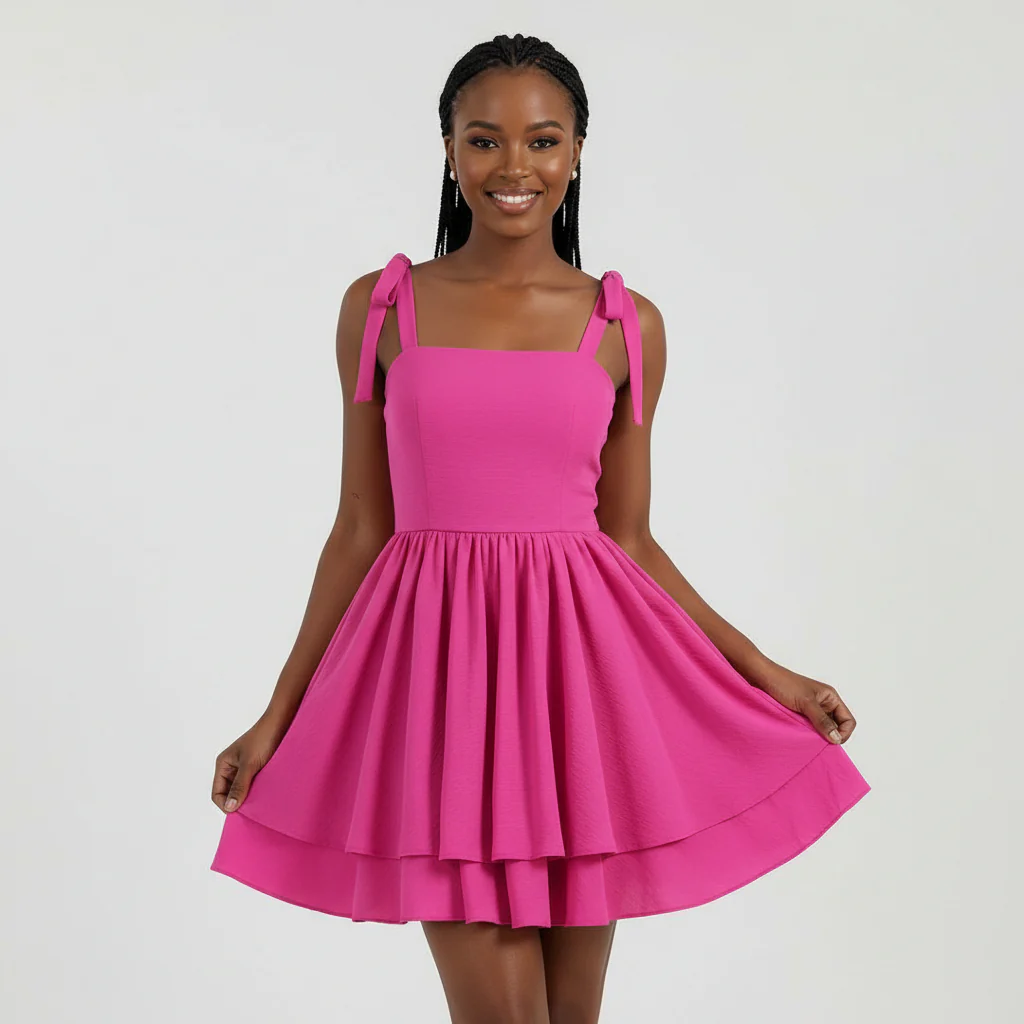 Date Night Bow Solid Ruched Bust Cami Sun Dress - Image 2