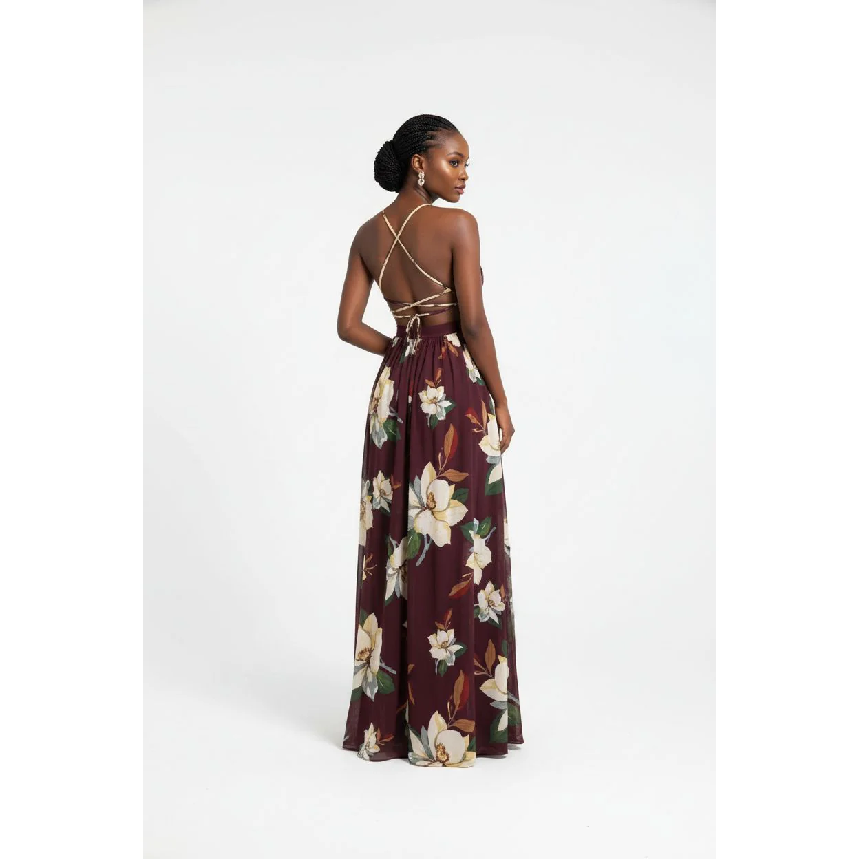 Deep V-Neck Backless Floral Maxi Dress - Image 2