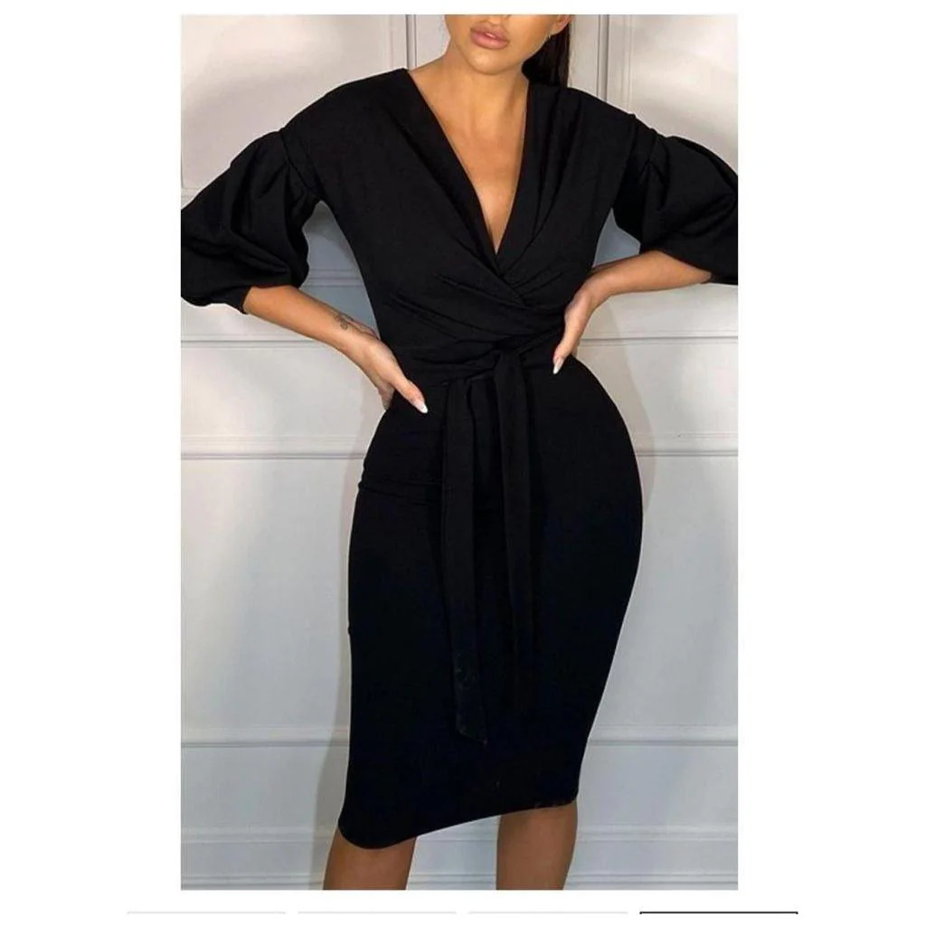 Deep V-Neck Cold Shoulder Bodycon Dress - Image 9