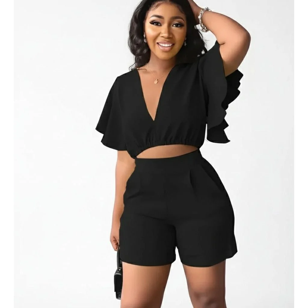 Deep V-Neck Crop Top and Short Set - Image 5