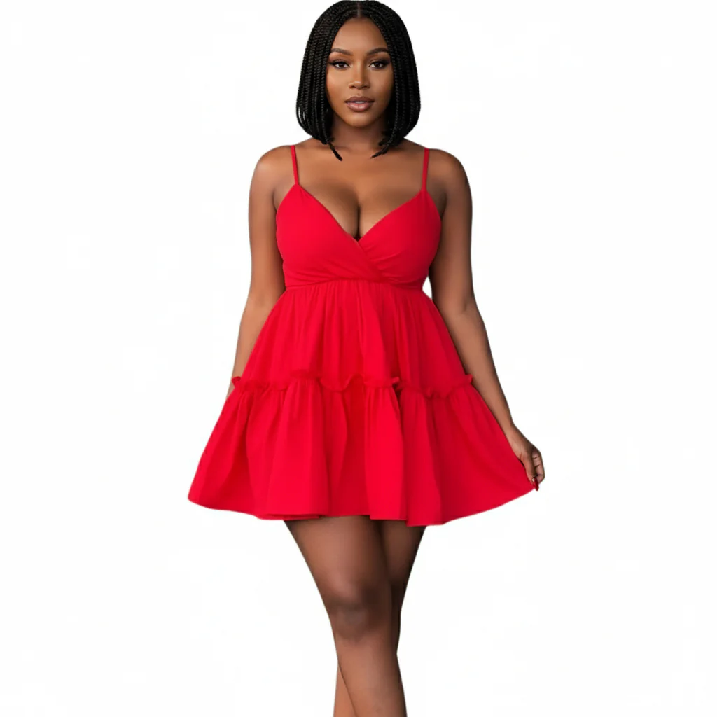 Deep V-Neck Mini Dress - Image 6