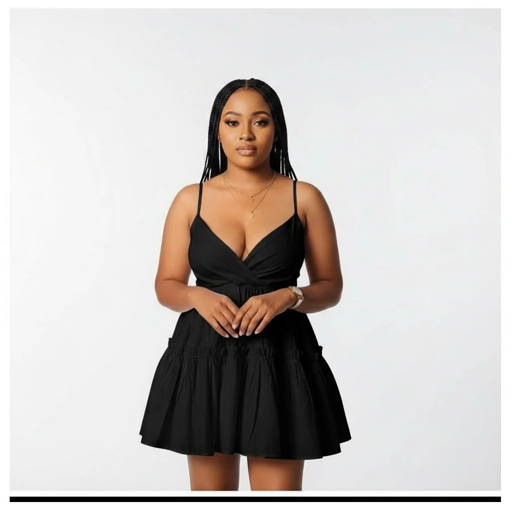 Deep V-Neck Mini Dress - Image 9