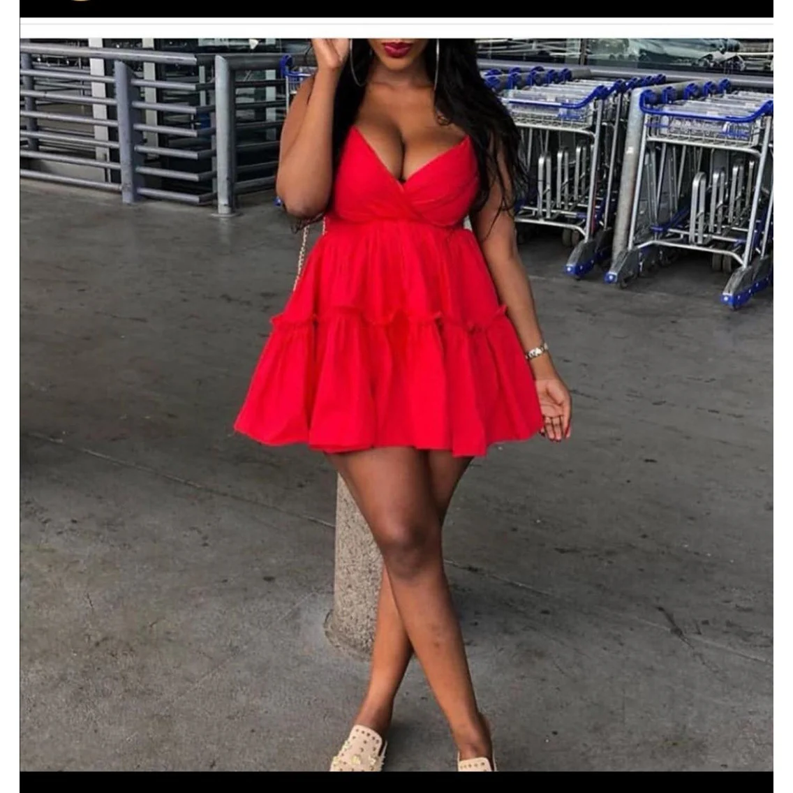 Deep V-Neck Mini Dress - Image 2