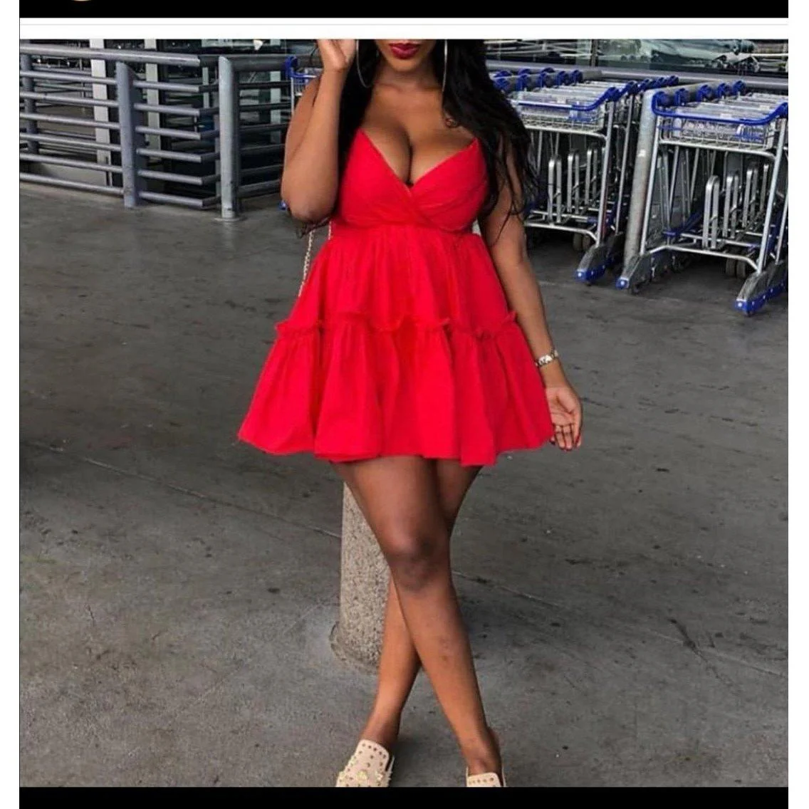 Deep V-Neck Mini Dress - Image 4