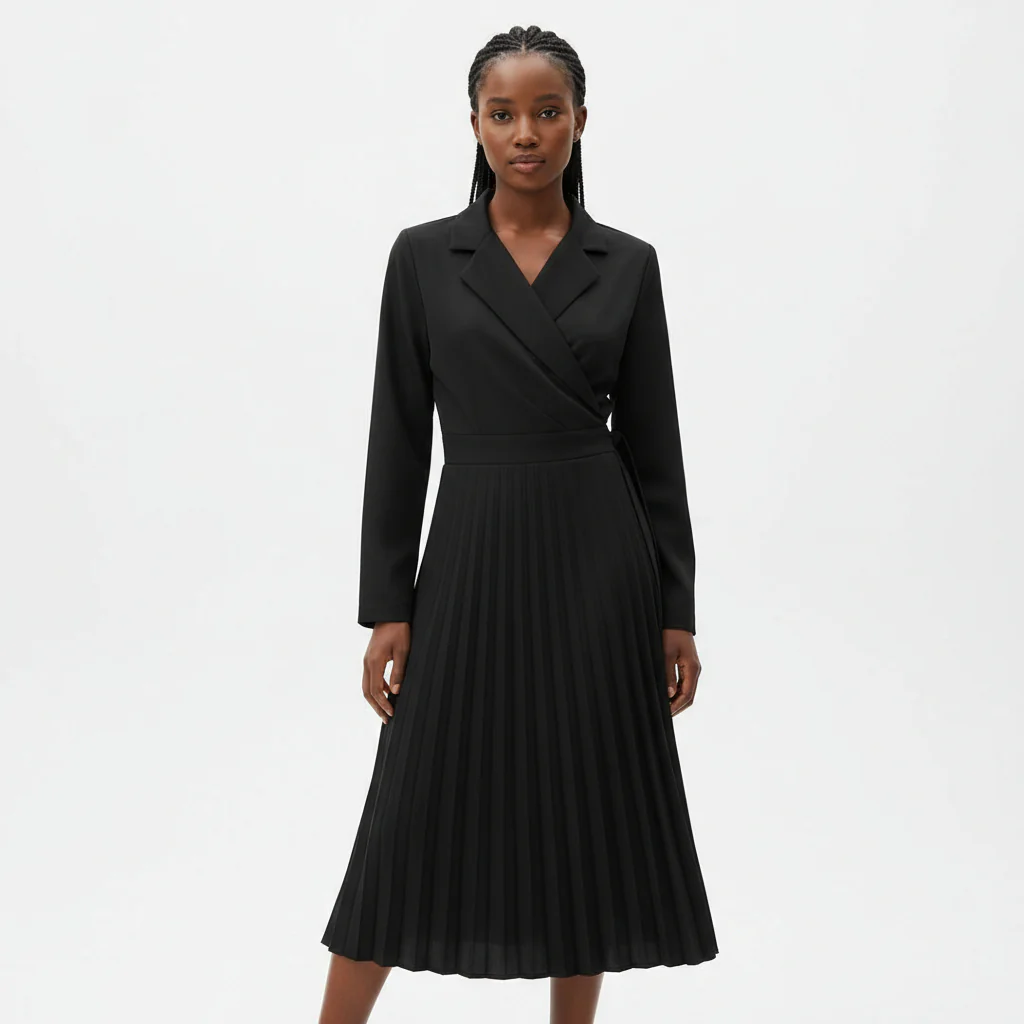 Deep V-Neck Pleated Dress - Image 2