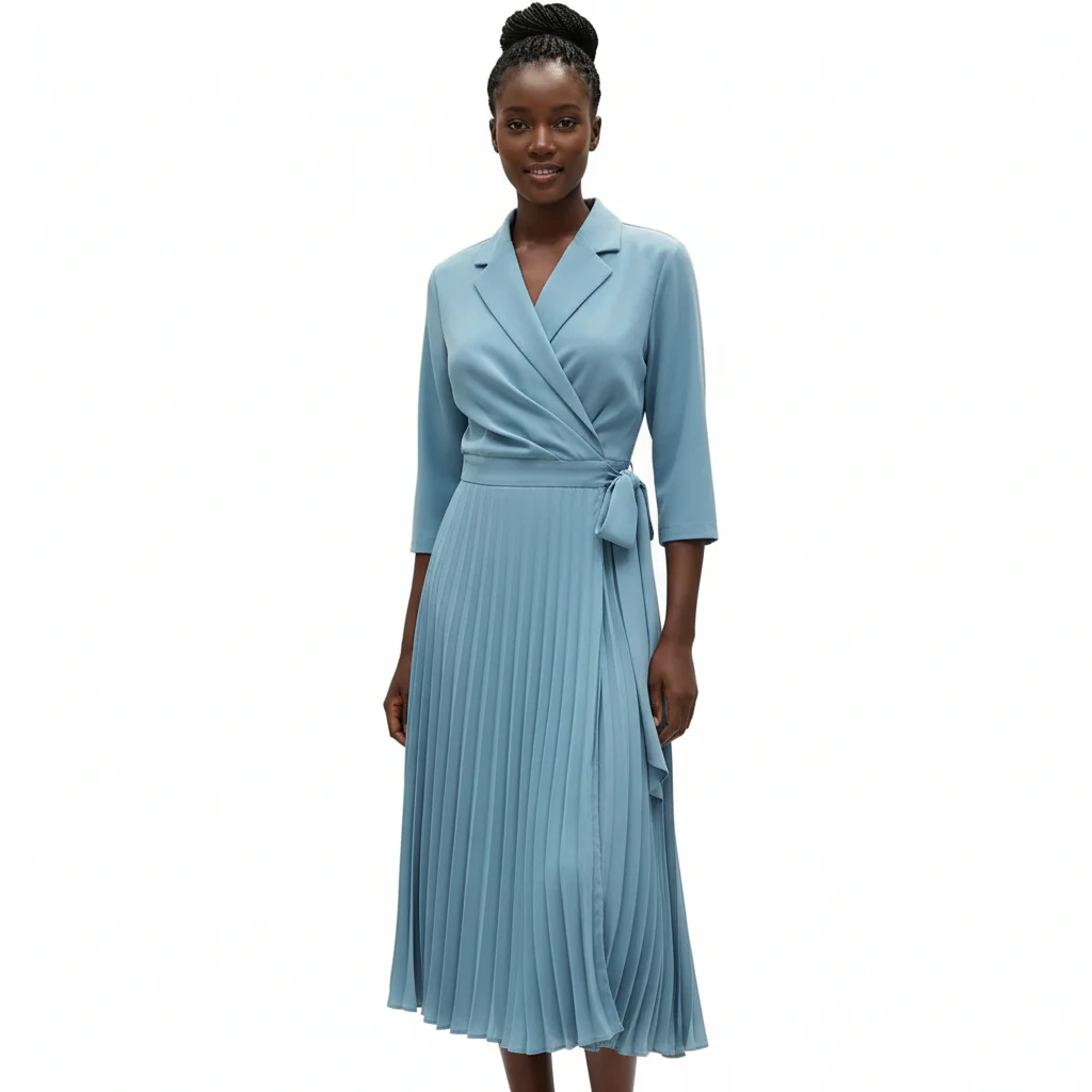 Deep V-Neck Pleated Dress - Image 3