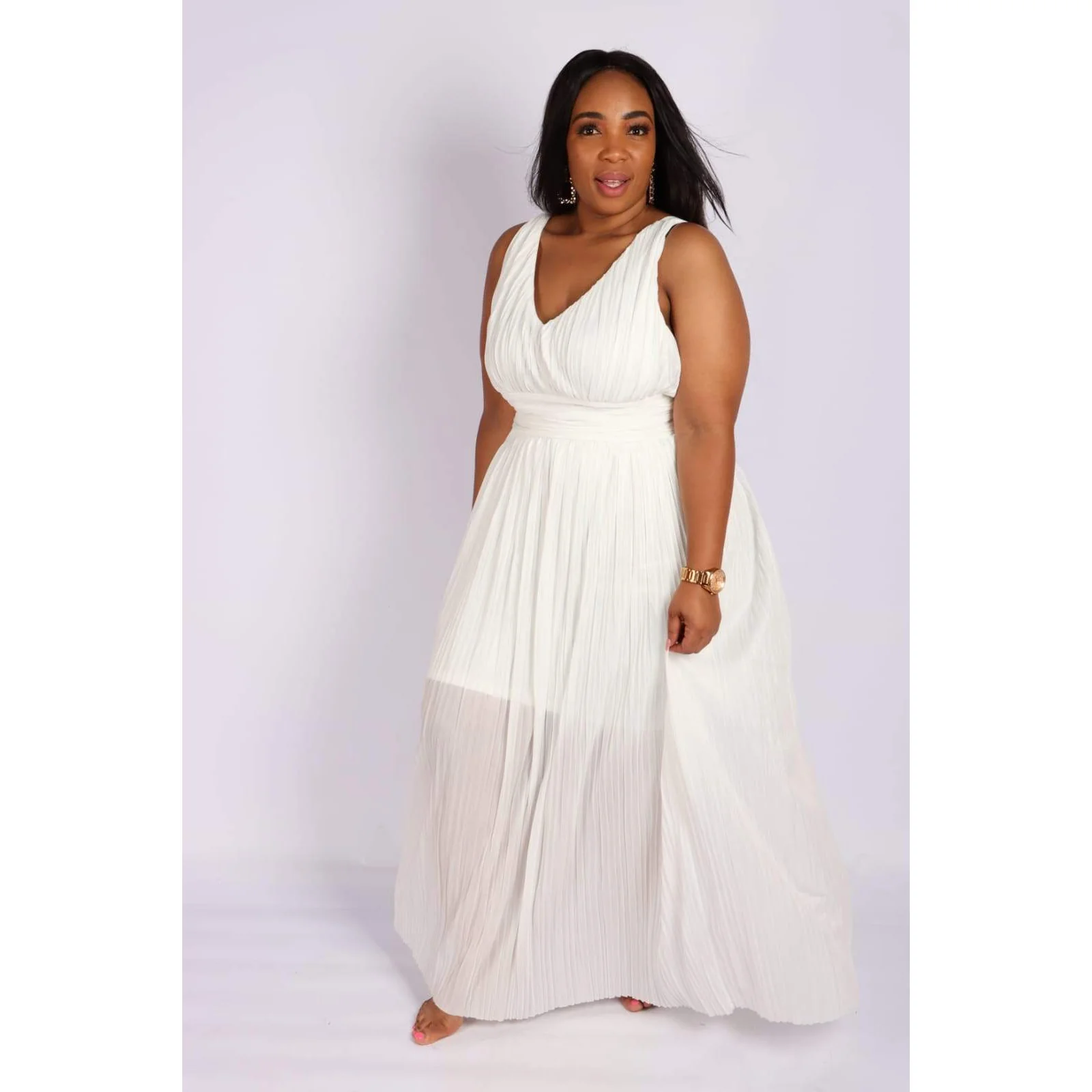 Deep V-Neck Pleated Maxi dress  - Image 19