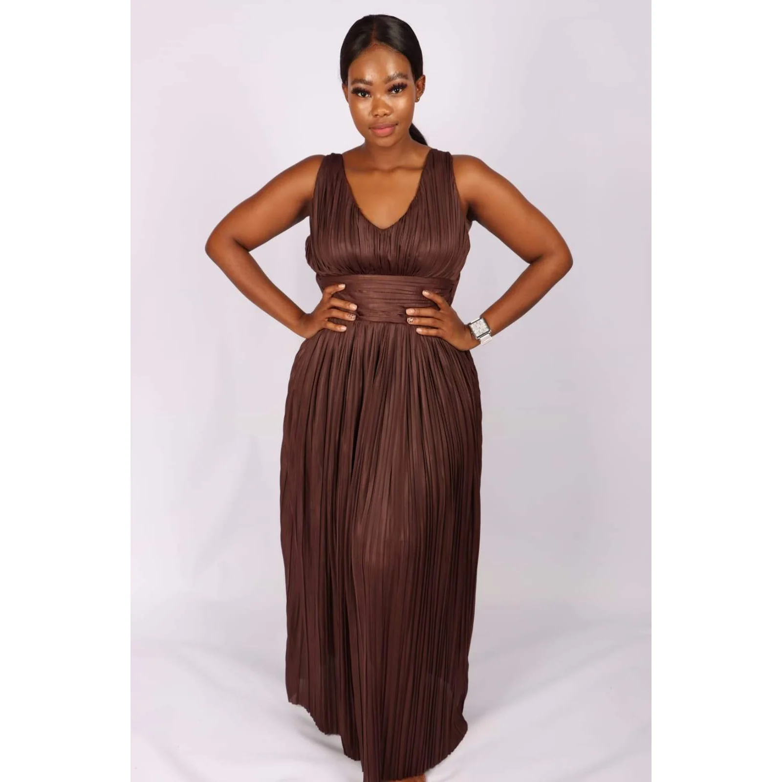 Deep V-Neck Pleated Maxi dress  - Image 6