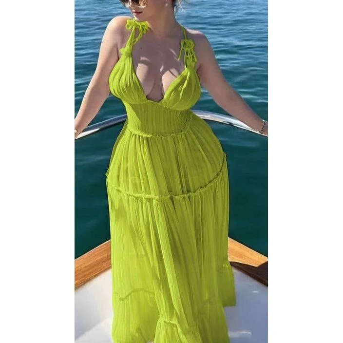 Deep V-Neck Shoulder Maxi Dress - Image 4