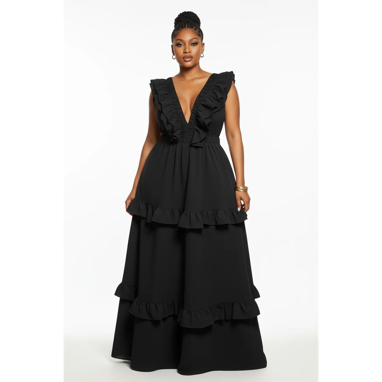 Deep V-neck Sleeveless Ruffle Maxi Dress - Image 2