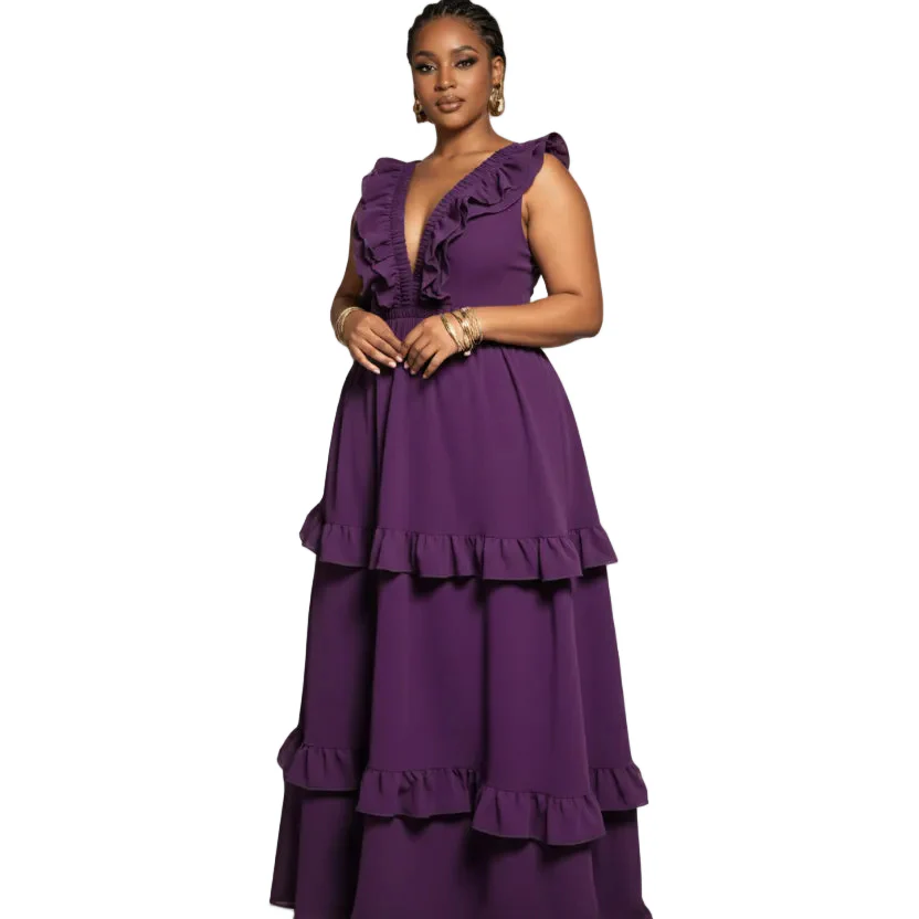 Deep V-neck Sleeveless Ruffle Maxi Dress - Image 5