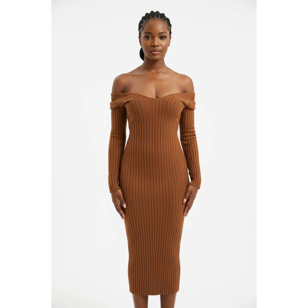 Deep V-Neck Sweater Dress 