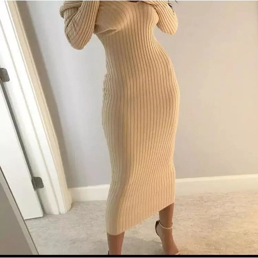 Deep V-Neck Sweater Dress - Image 2