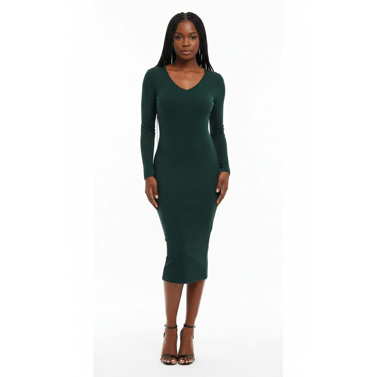 Deep V-Neck Sweater Dress  - Image 2