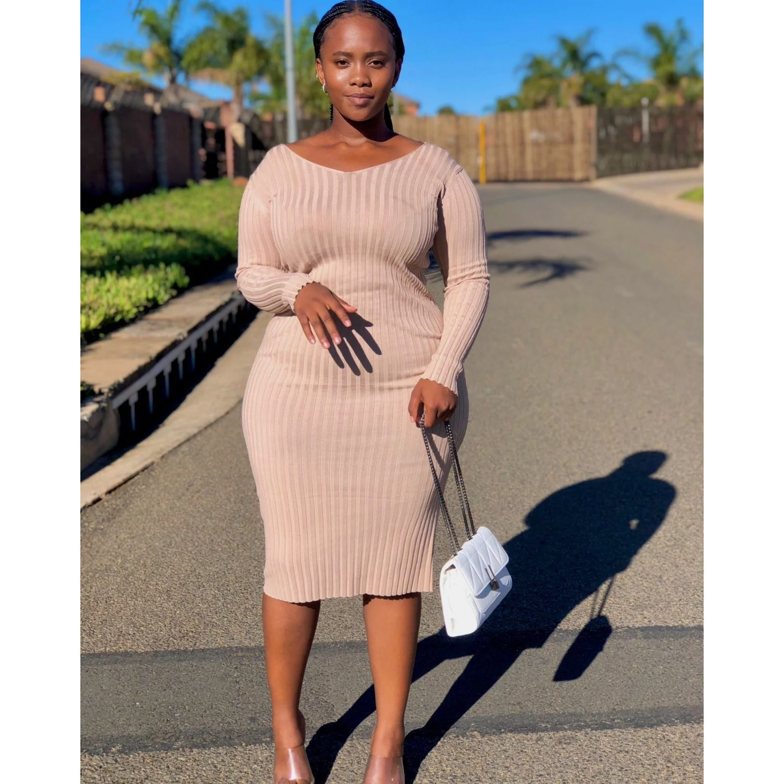 Deep V-Neck Sweater Dress - Image 8