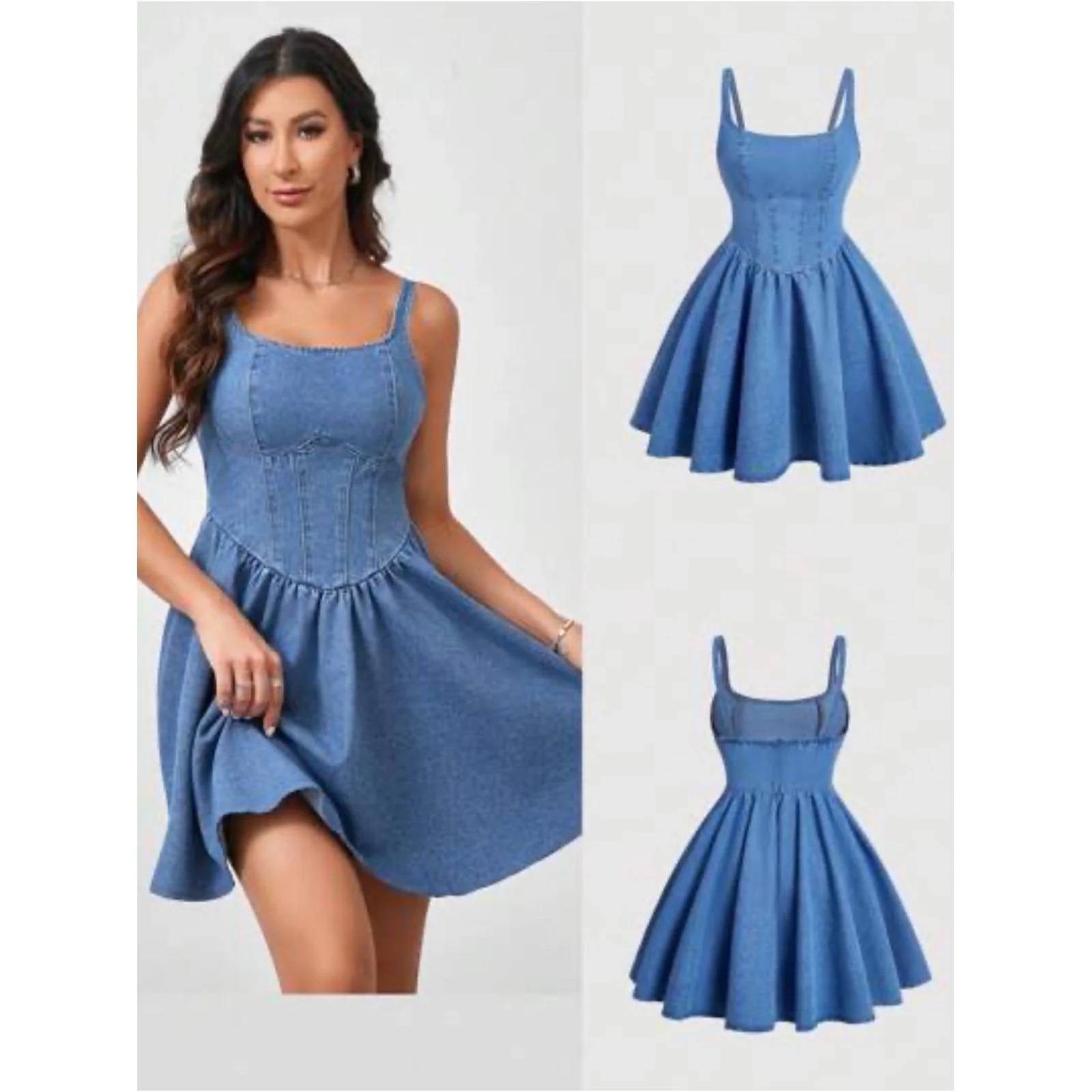 Denim Casual Sleeveless Cami Dress, Mexican Dress - Image 2