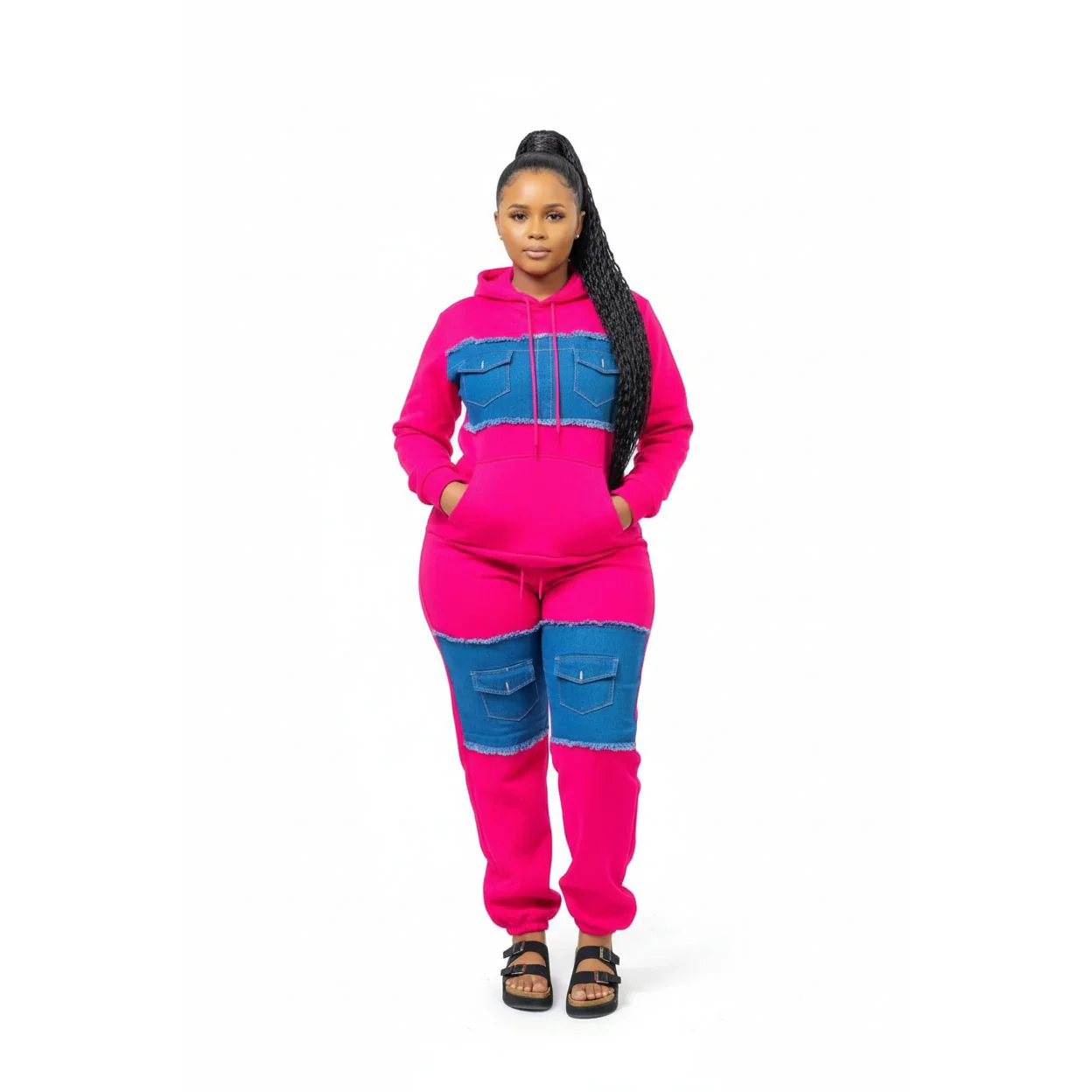 Denim Hooded Tracksuit Set