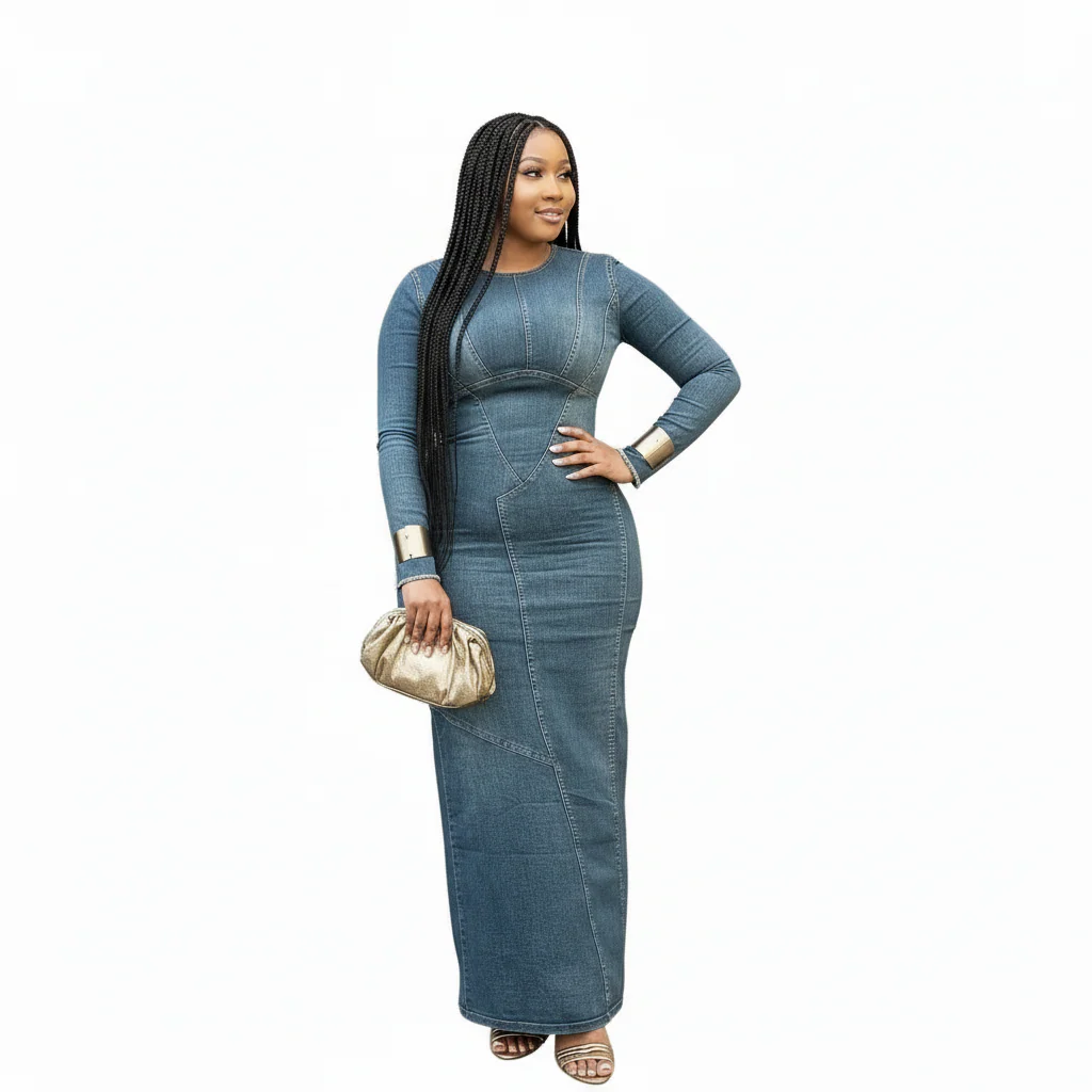 Denim Long Sleeve  Bodycon Dress - Image 2