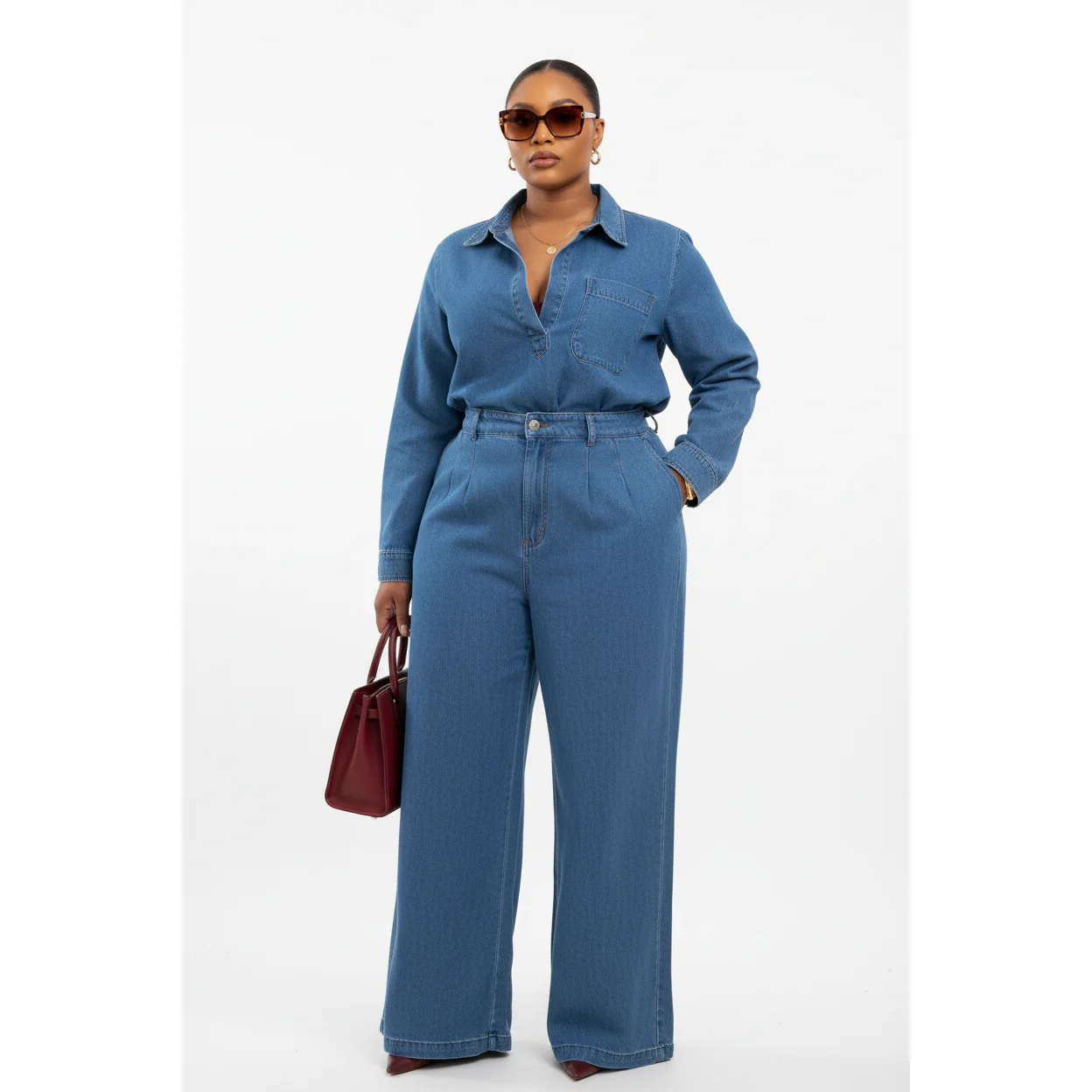 Denim Long Sleeve Two Piece Pants And Top 2 Piece Set - Image 3