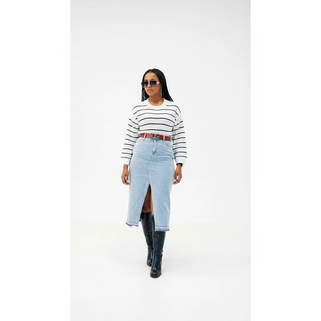 Denim Midi Slit Cut Skirt