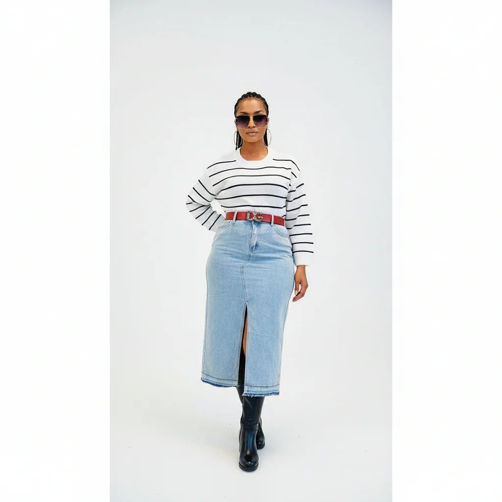 Denim Midi Slit Cut Skirt - Image 3