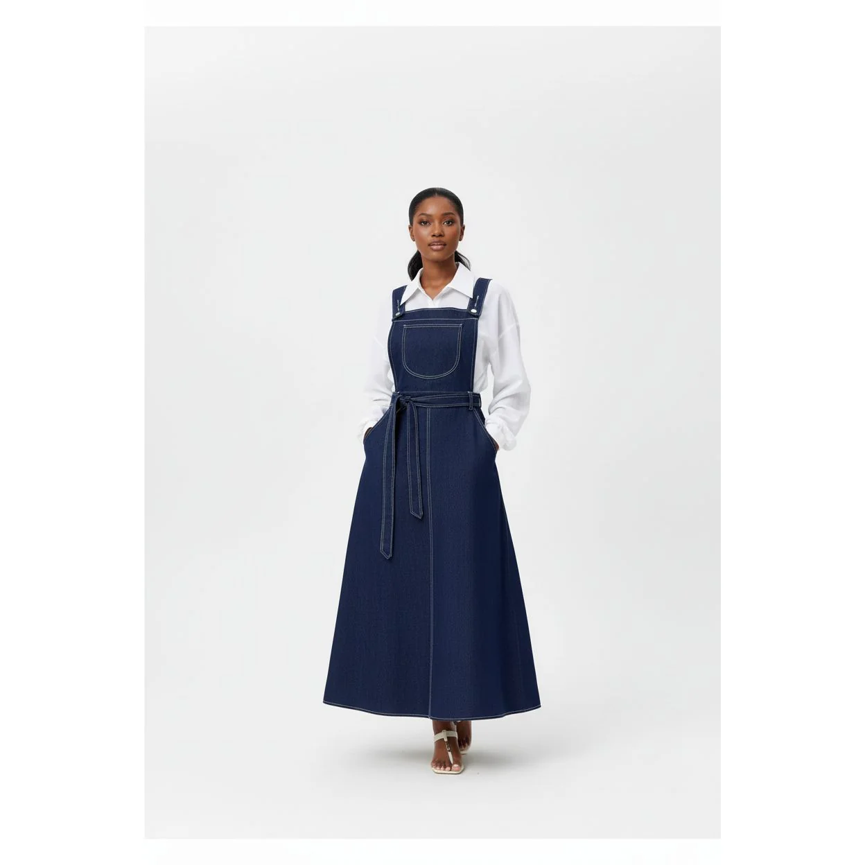 Denim Pinafore Flared Dress - Image 2