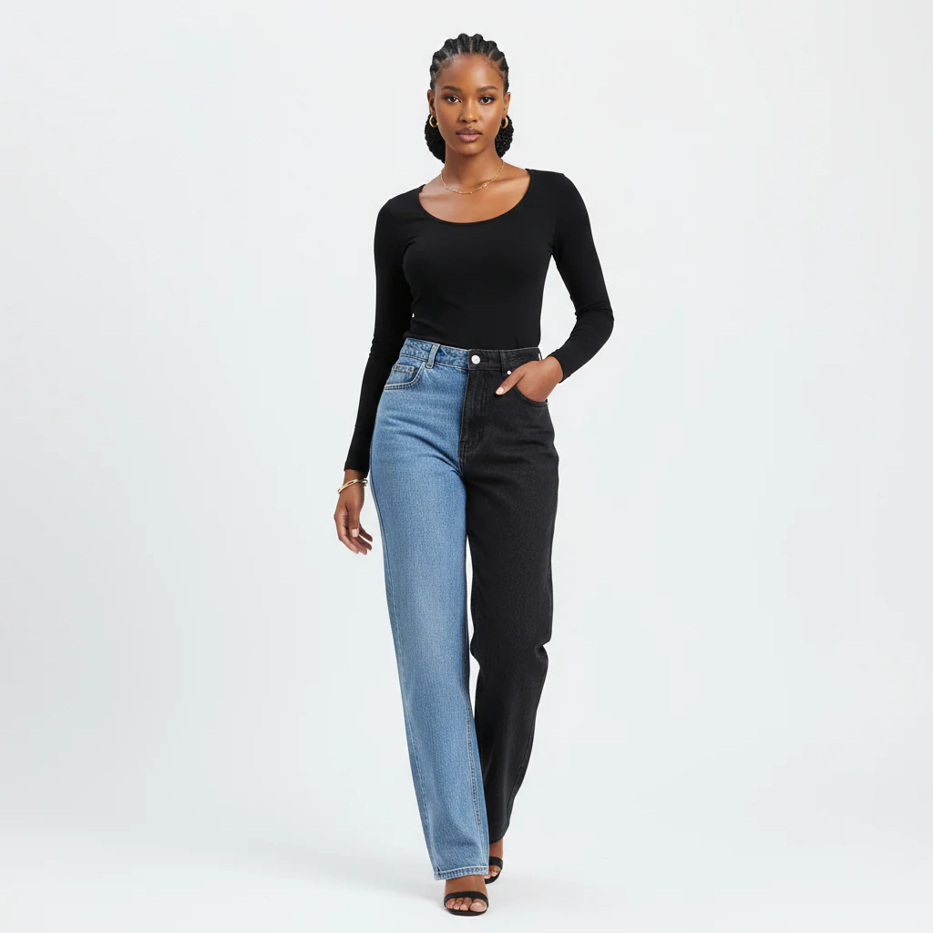 Denim Ripped Half Color Jean - Image 2