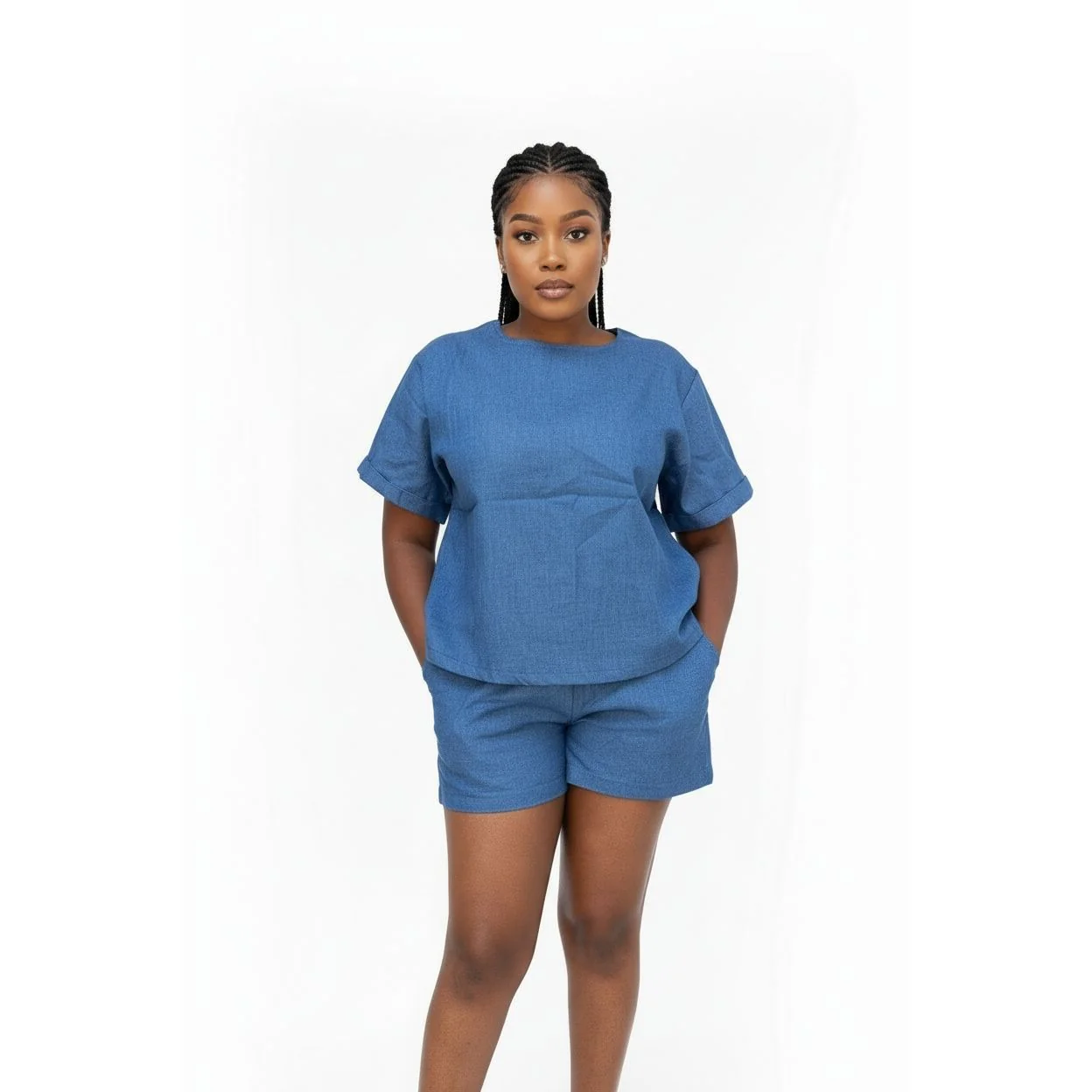 Denim Short Sleeve Top & Pants 2 Piece Set
