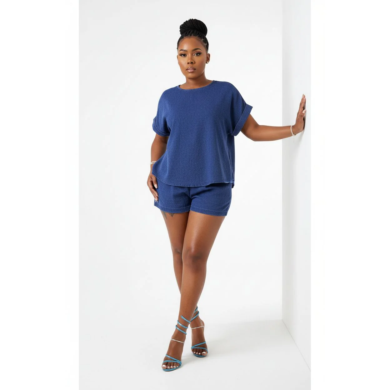 Denim Short Sleeve Top & Pants 2 Piece Set - Image 3