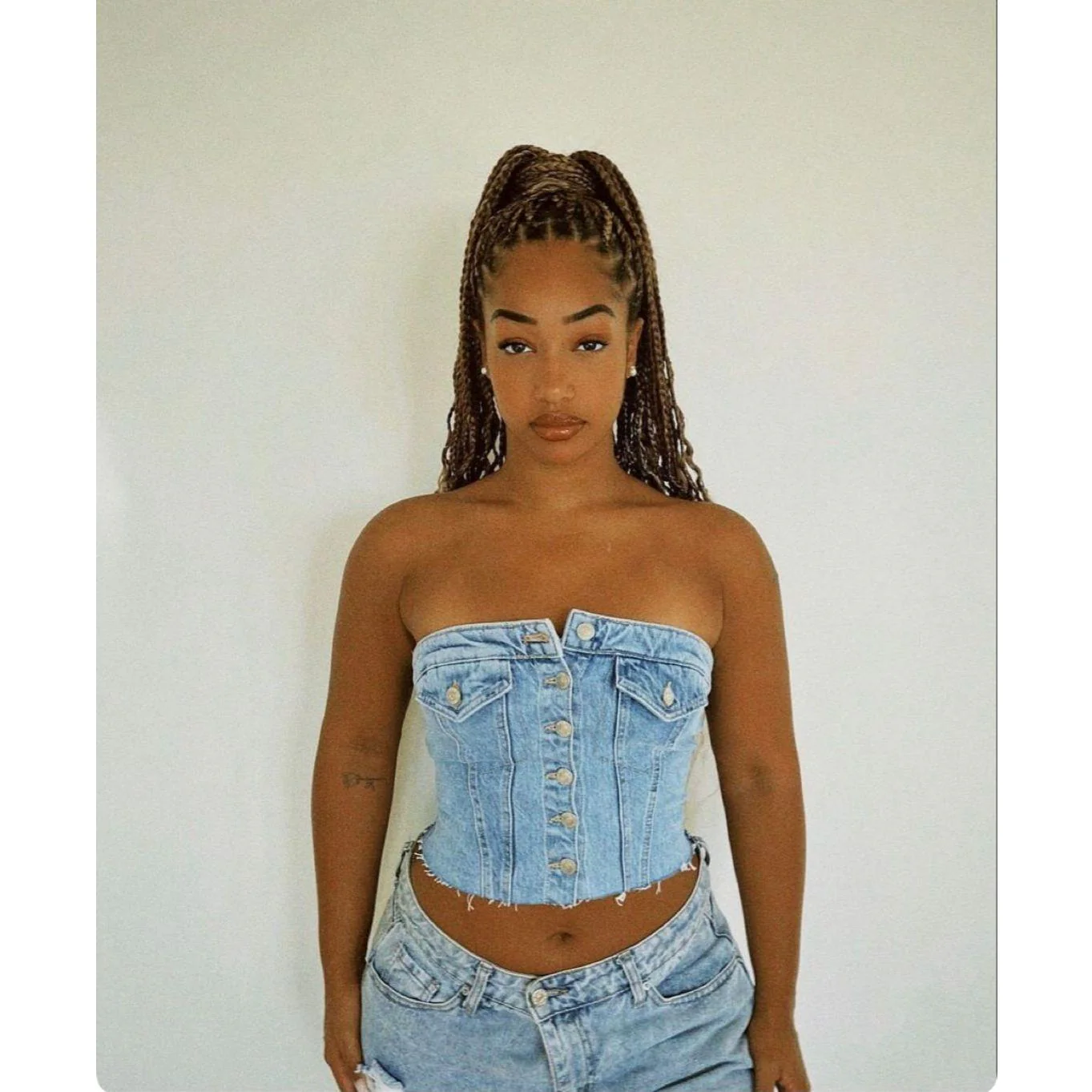 Denim Summer Single Breasted Strapless Crop Top - Image 6