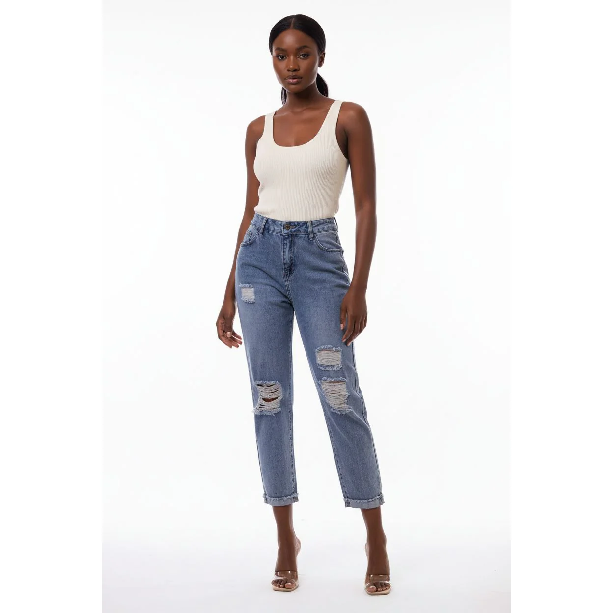 Distressed High Waisted Mommy Jeans