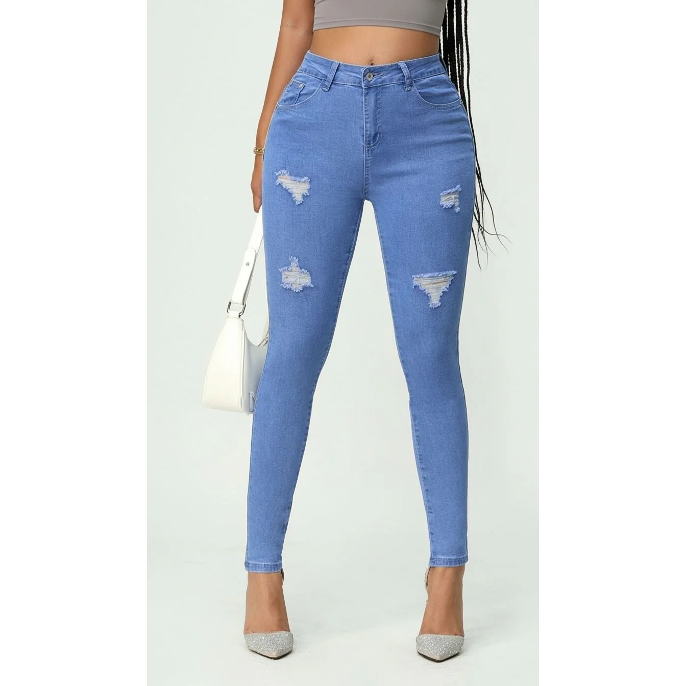Distressed High Waisted Skinny Jeans - Image 2