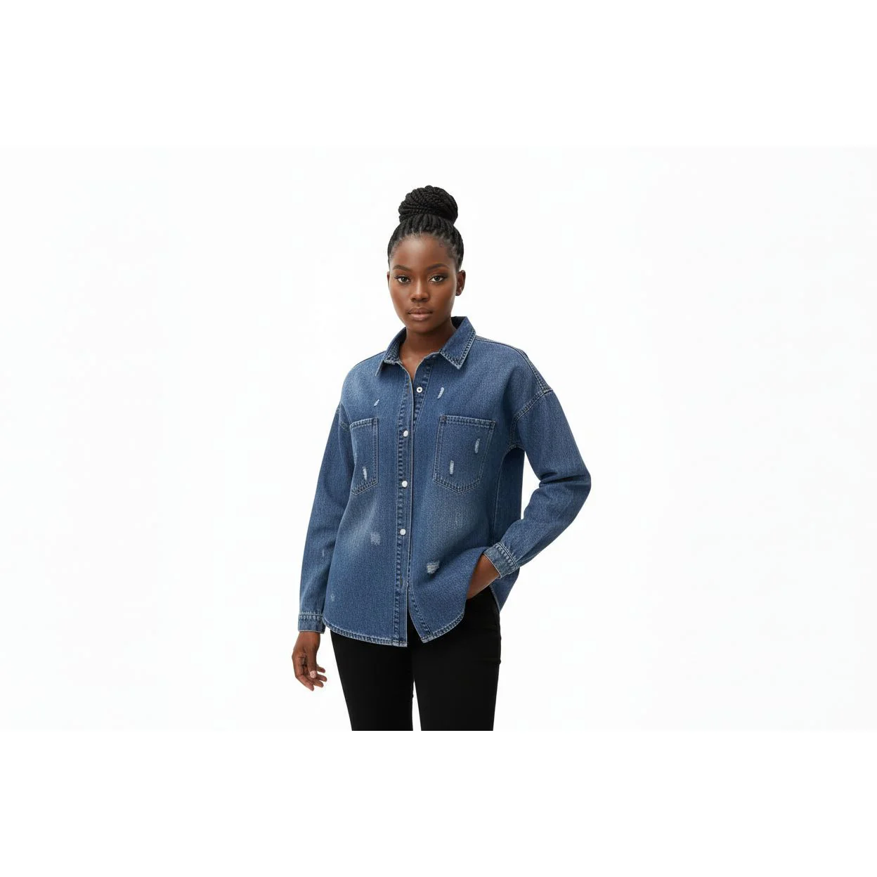 Distressed Oversized Denim Shirts - Image 3