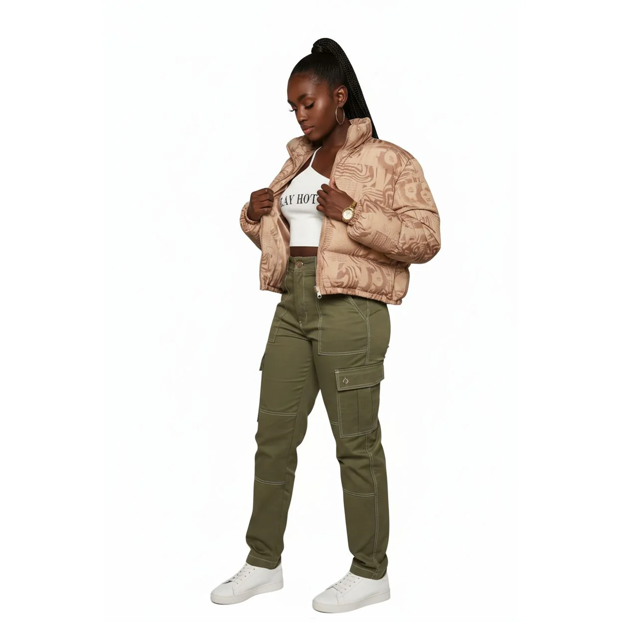 Dollar Print Zip Up Puffer Coat - Image 3