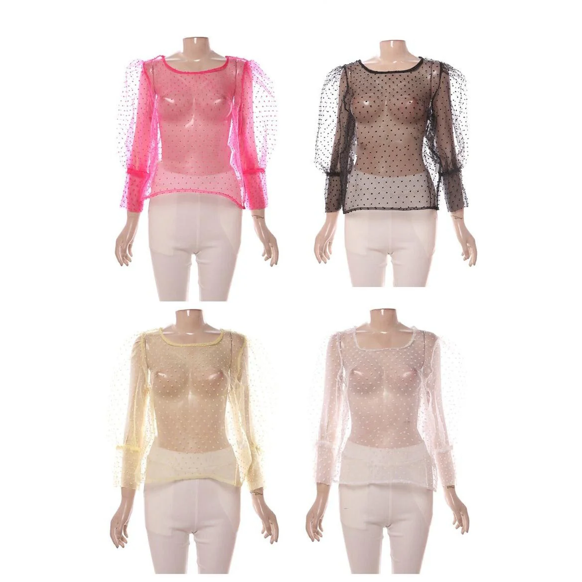 Dotted Mesh See-Through Blouse  - Image 2