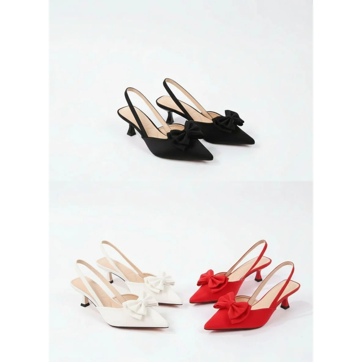 Double Bow Detail Pointy Kitten Heels - Image 4