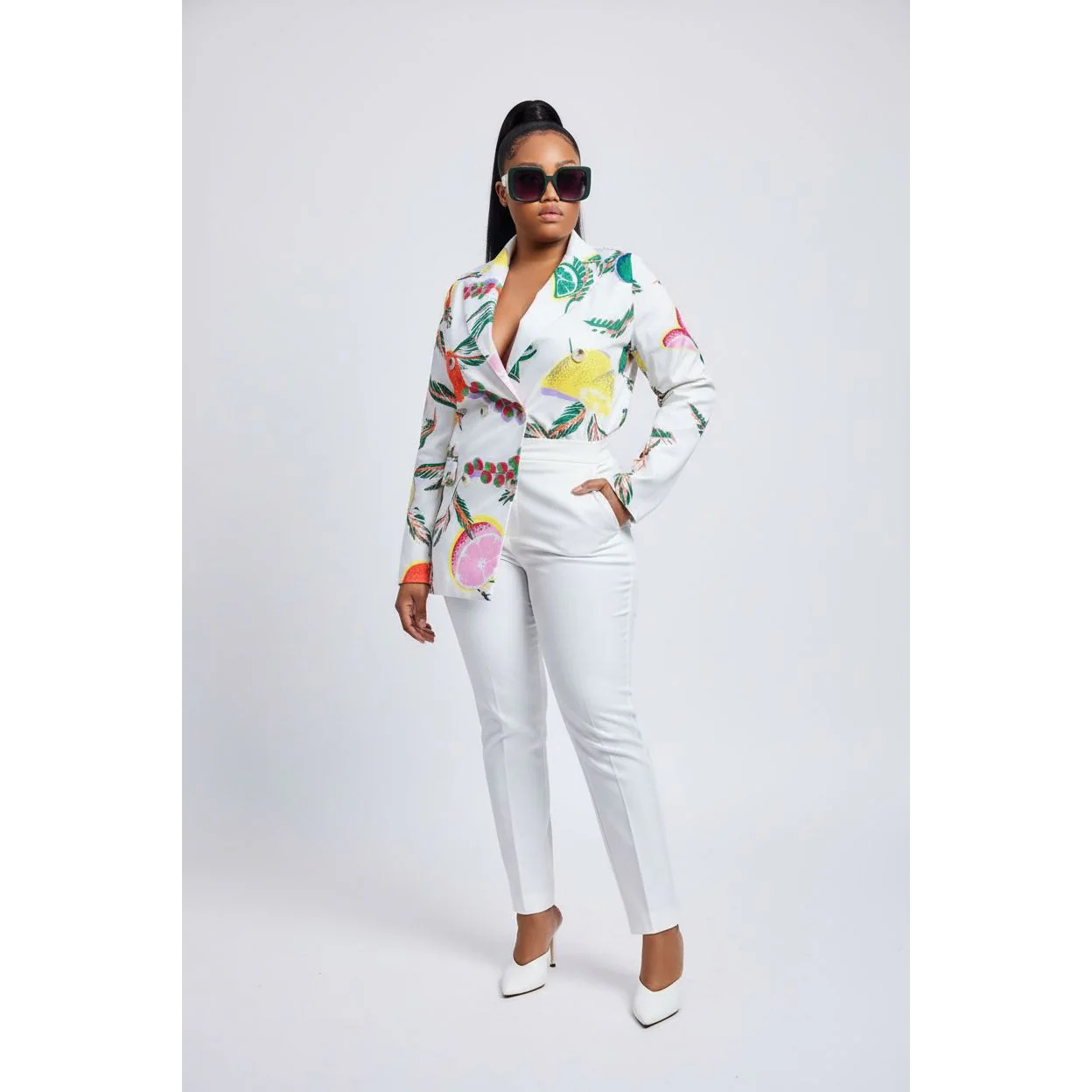 Double Breasted Print Blazer - Image 4