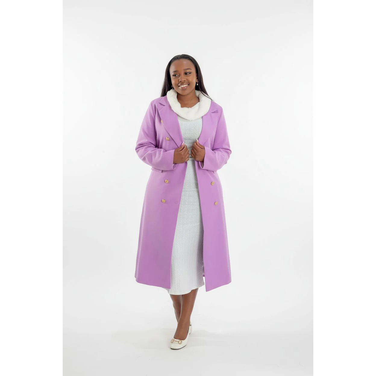 Double Breasted Slant Pockets Belted Trench Coat