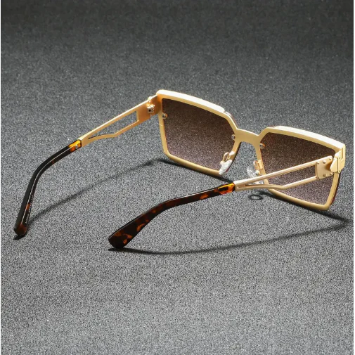 1 Pair of Unisex Retro Half-Frame Square Sunglasses with Protection - Image 3