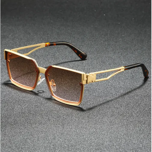 1 Pair of Unisex Retro Half-Frame Square Sunglasses with Protection - Image 4