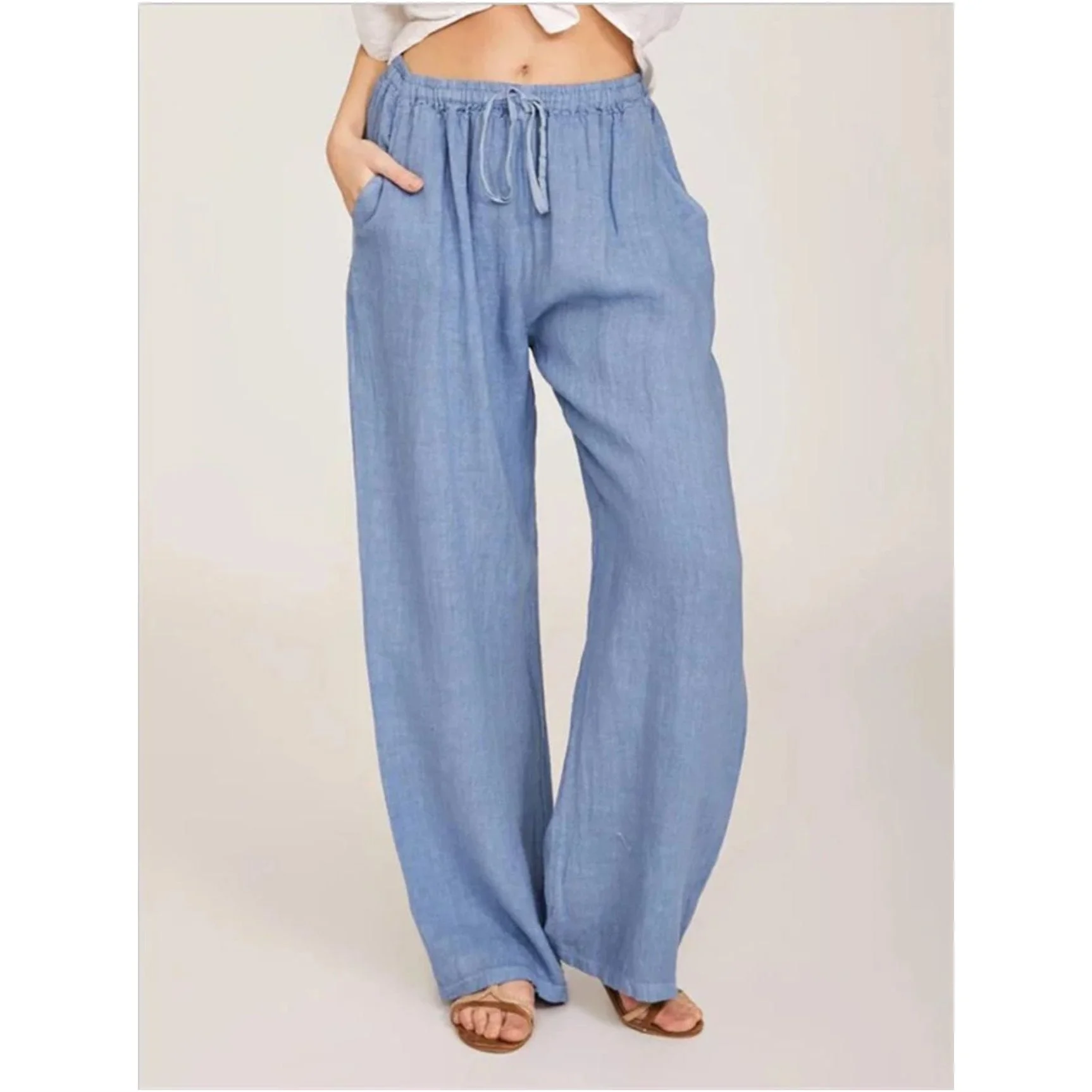 Drawstring High Waist Palazzo Pants. - Image 2